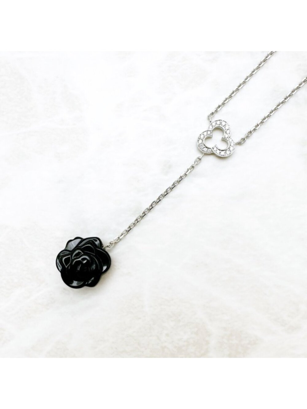 Chanel Camellia Onyx Diamond White Gold Necklace - Picture 2 of 9